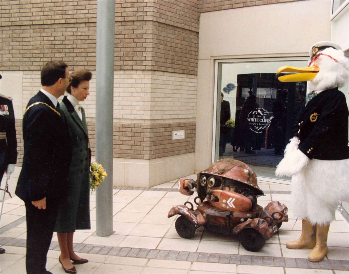The Princess Royal and Dover District Council chairman Paul Watkins met Corporal Crabbe and Sid Seagull in 1991. Picture: Images of Royal Kent
