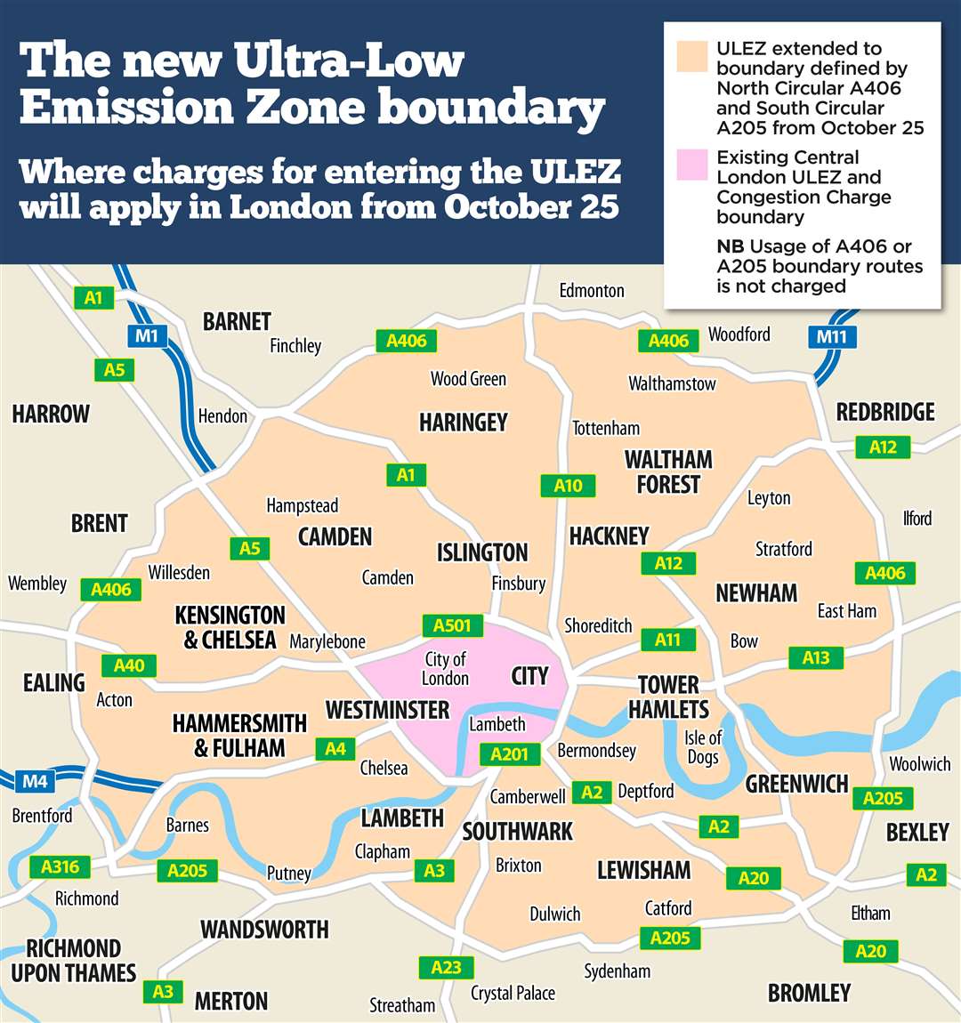 A map showing how ULEZ expanded on October 25