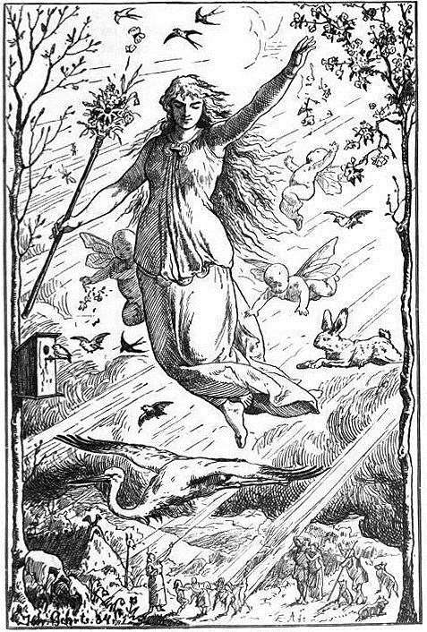 Ēostre, depicted here by Johannes Gehrts, was a Germanic goddess also worshipped by Anglo-saxon Pagans