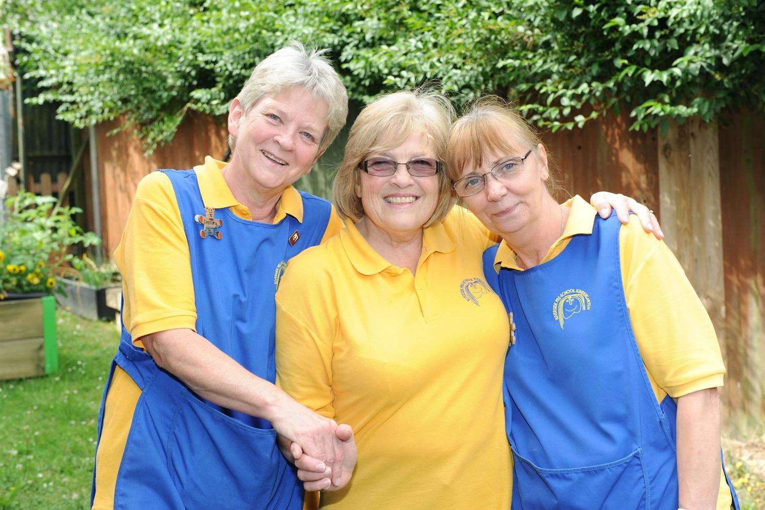 Cecelia (centre), with, l/r, Julie Costley and Valerie Day who are also leaving after 23 years and 18 years