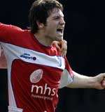 Tommy Black celebrates his winner against Southend two seasons ago