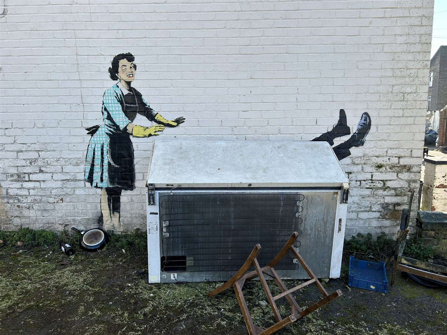 Thanet District Council removing the chest freezer from the Banksy artwork in Margate. Picture: Dan Bambridge-Higgins