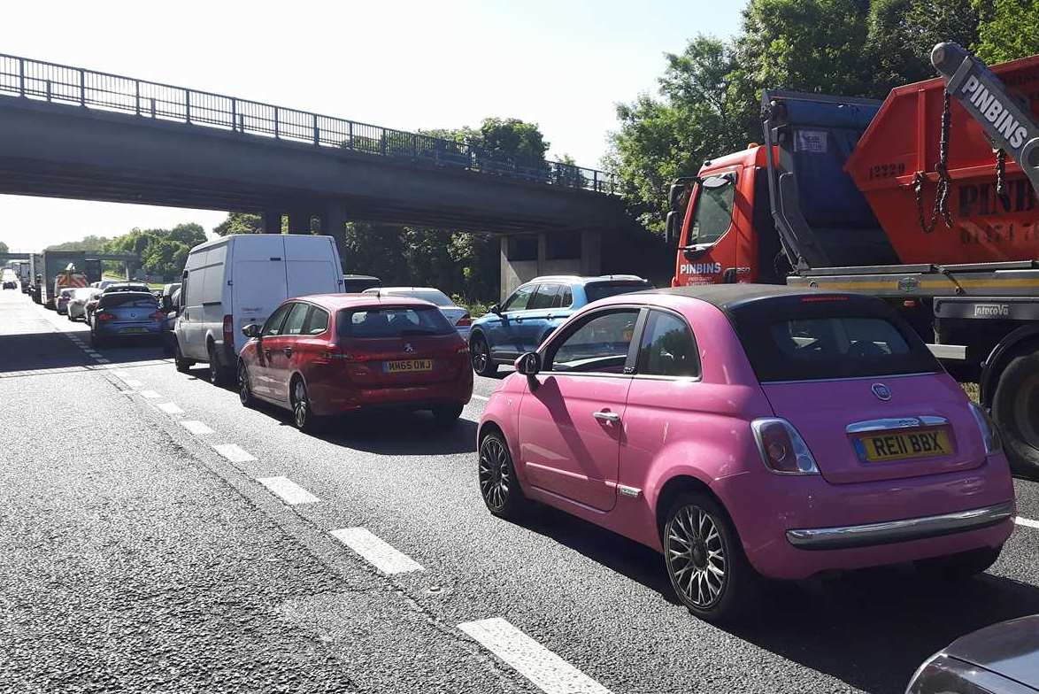 Queues are stretching back on the M2. Picture: Katie Davis