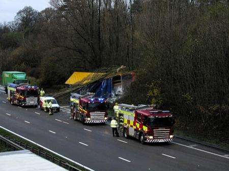 Lorry overturned on M20 near Ashford