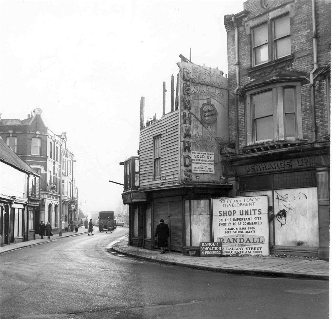 The sign indicates that demolition was underway to eradicate a traffic blackspot in Strood High Street in 1961