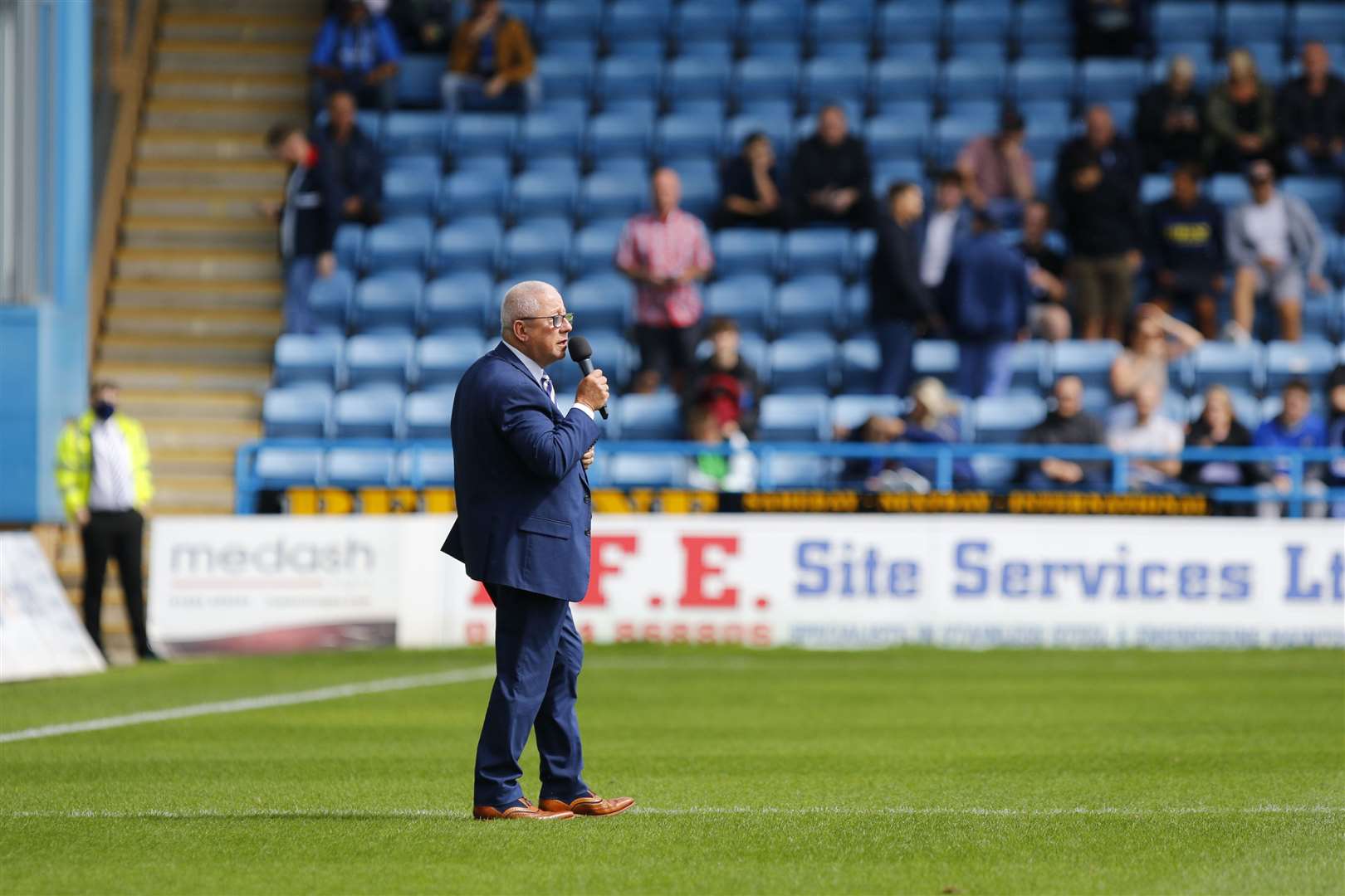 Chairman Paul Scally speaks to the Priestfield crowd before the match Picture: Andy Jones