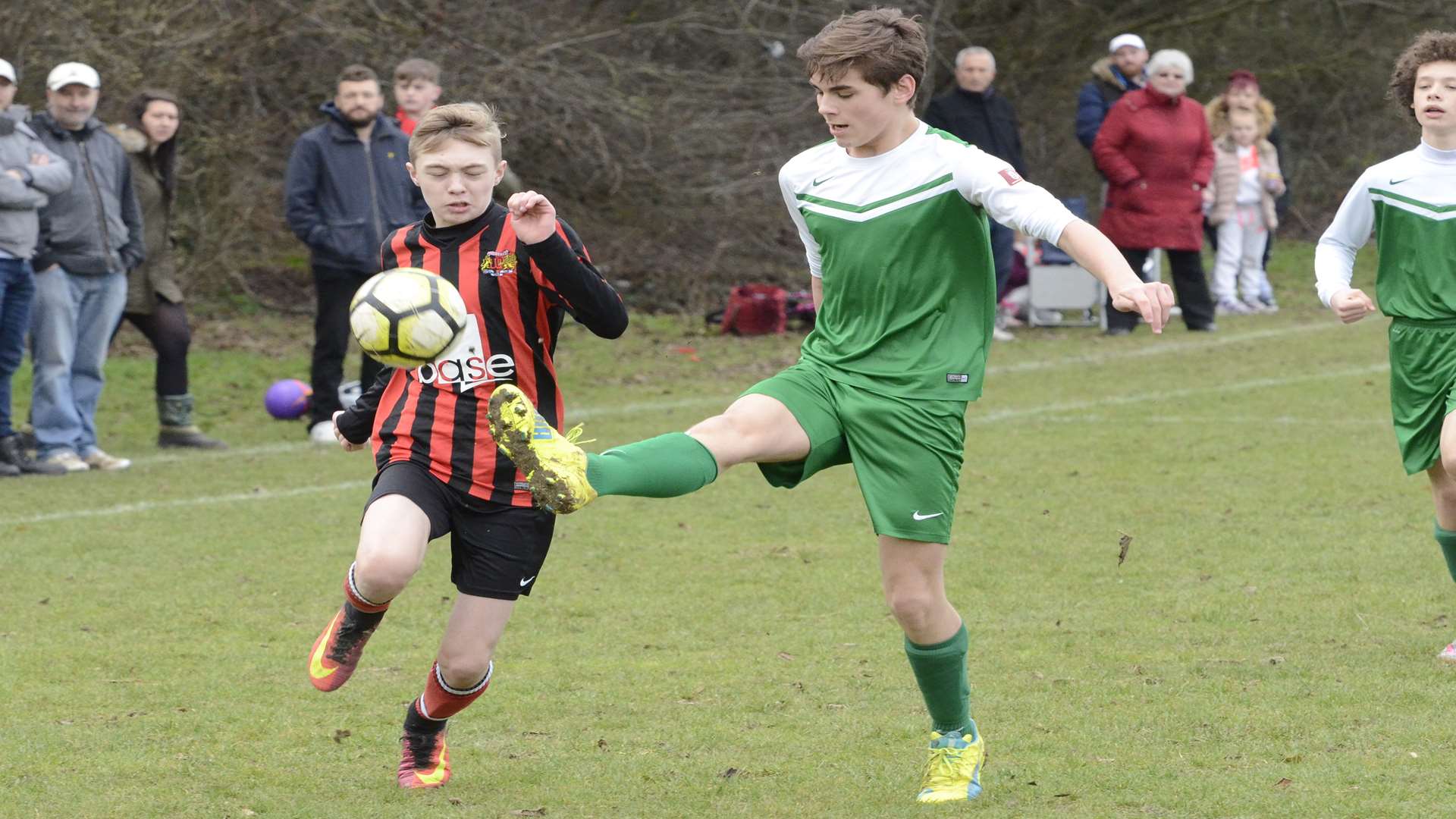 Woodcoombe Youth (stripes) up against New Ash Green in Under-14 Division 1 Picture: Chris Davey