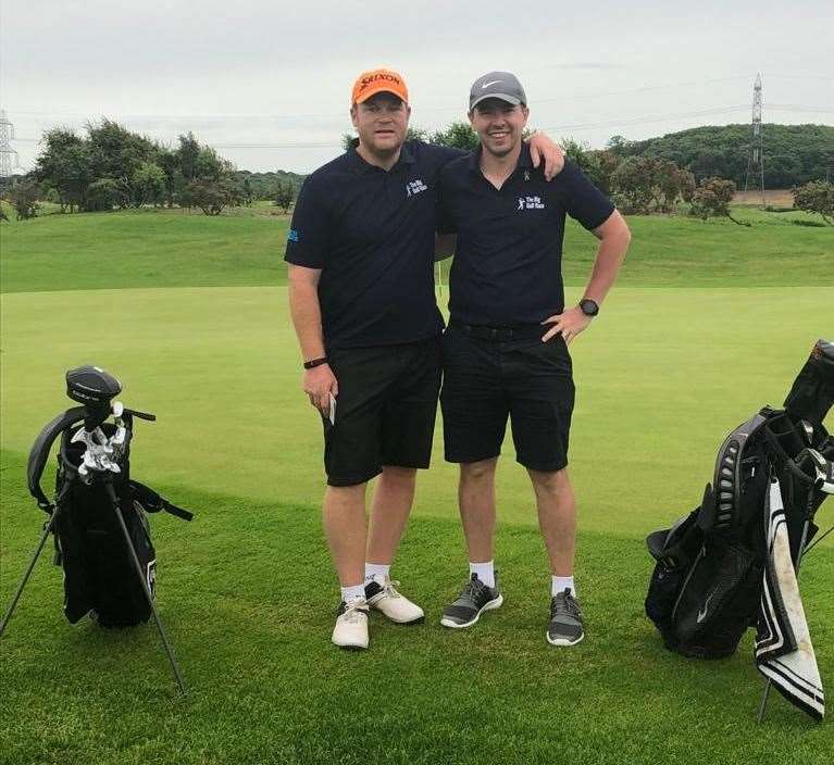 Chriss Bassett, left and Matt Holdstock, right, took on the golfing marathon challenge to raise funds for Prostate Cancer UK. (49750537)
