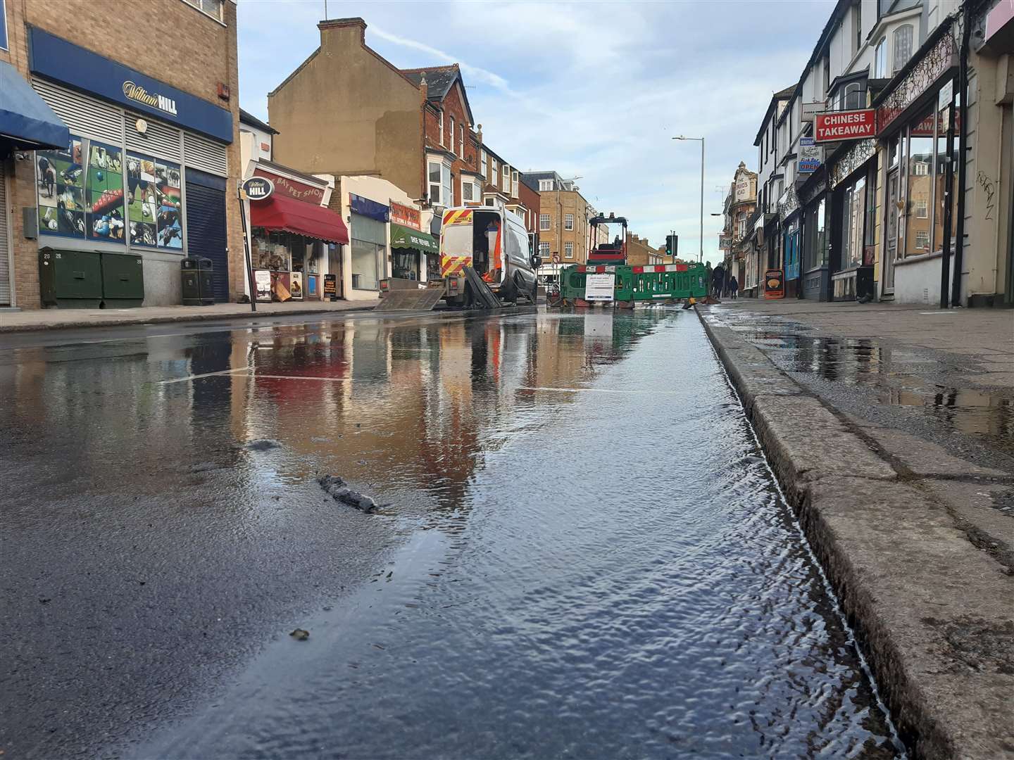 Water is covering the road in Herne Bay High Street