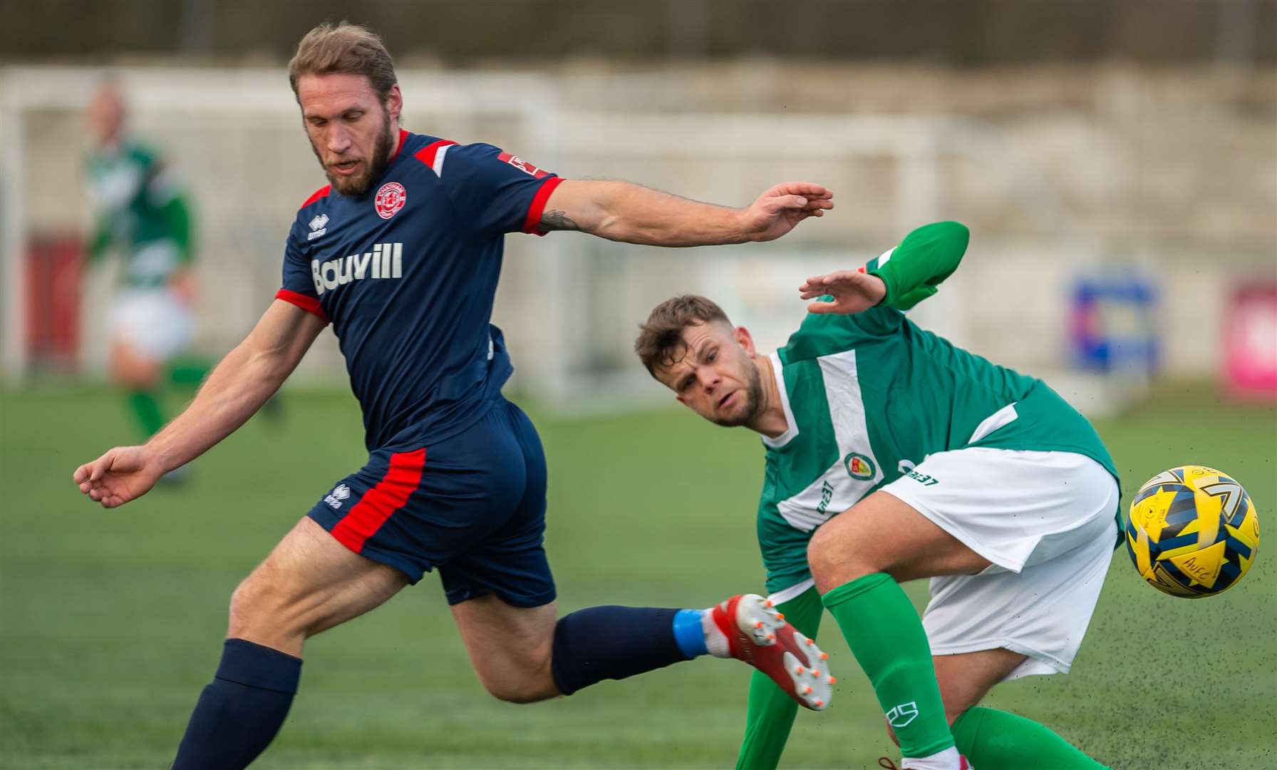 Ashford’s Henry Muggeridge and Chatham’s Matt Bodkinin in the thick of it. Picture: Ian Scammell