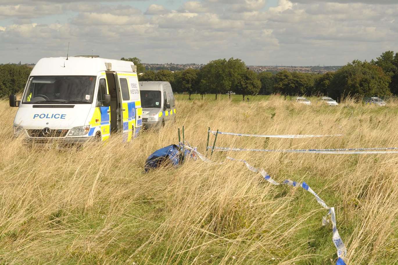 Several police vehicles on the Great Lines after the stabbing. Picture: Steve Crispe