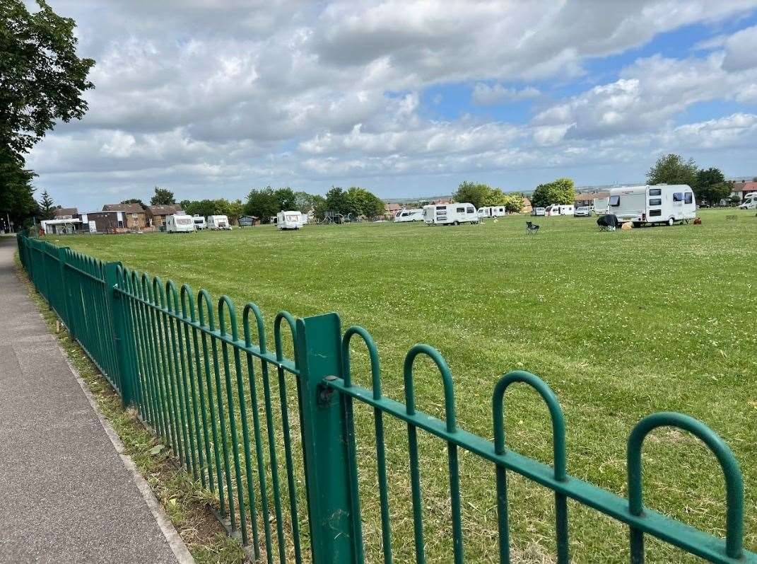 Travellers at Beechings Way Playing Fields in Twydall