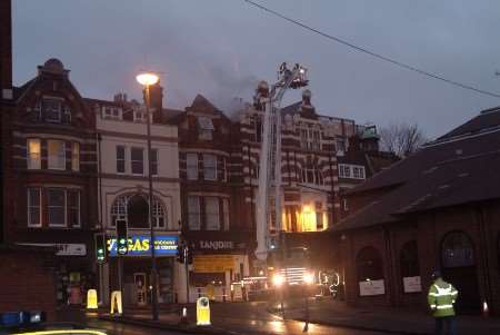 The scene at the height of the fire. Picture: BARRY HOLLIS
