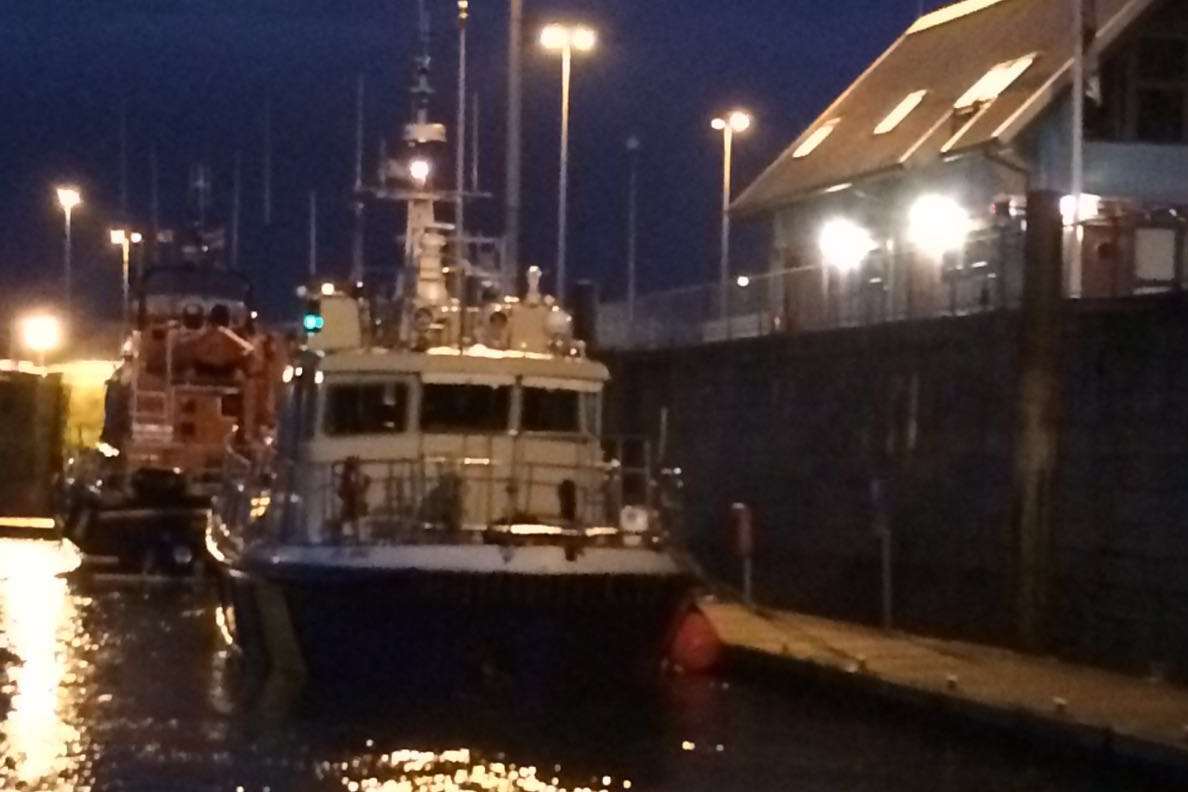 The survey vessel safely moored up inside Dover harbour