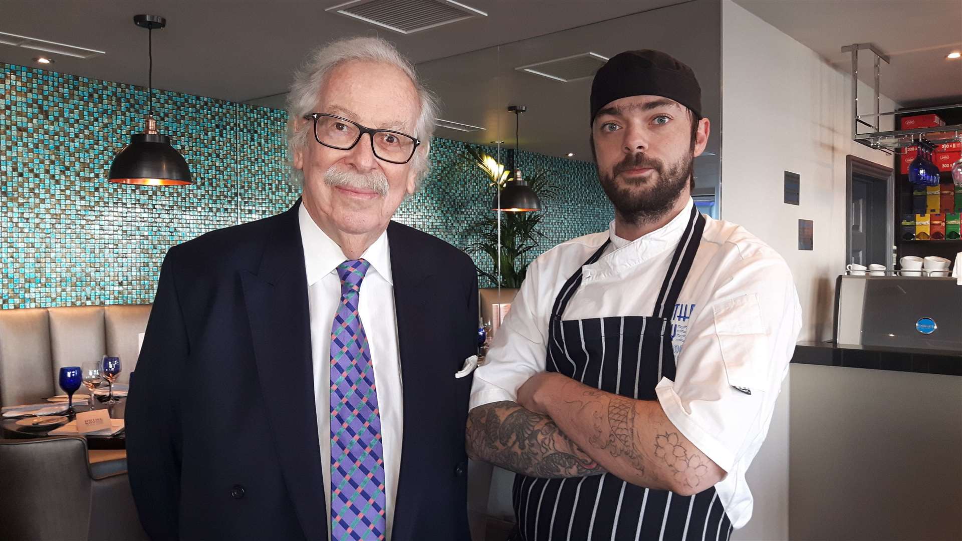 Turrloo Parrett, pictured with chef Jamie Colvin, when he opened Hythe Bay Seafood Restaurant and Bar in Deal in 2016