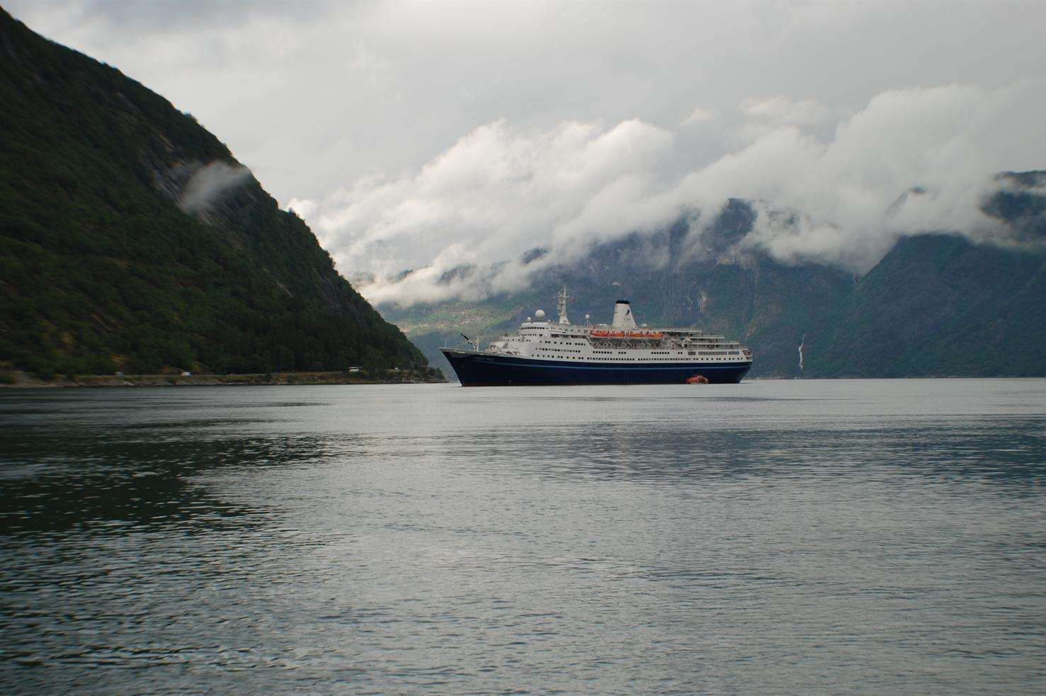 The Marco Polo docked in Eidfjord, Norway