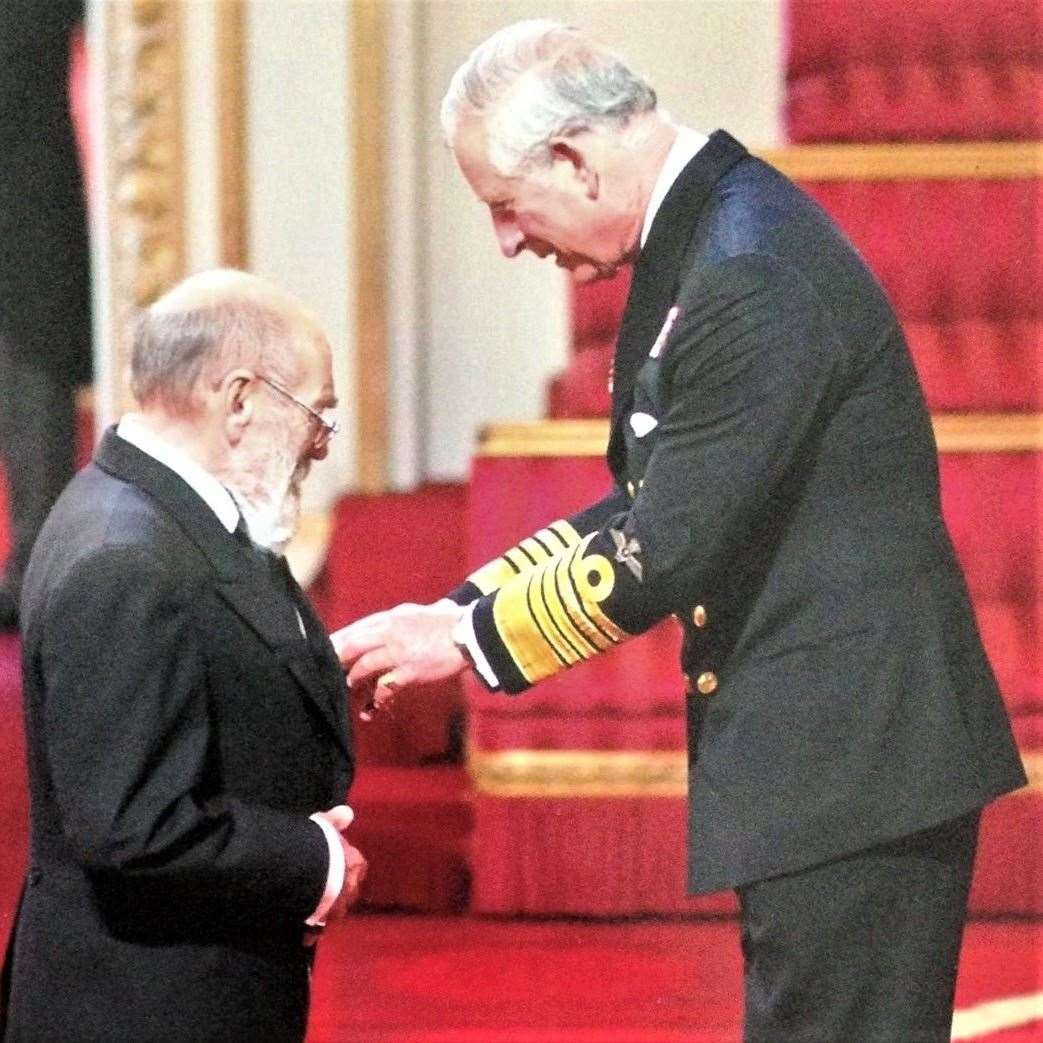 John Blackburn receives his MBE from the now King Charles III. Picture: Canterbury Bears