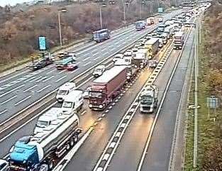 Massive queues are building on the M25 approaching the Dartford Bridge