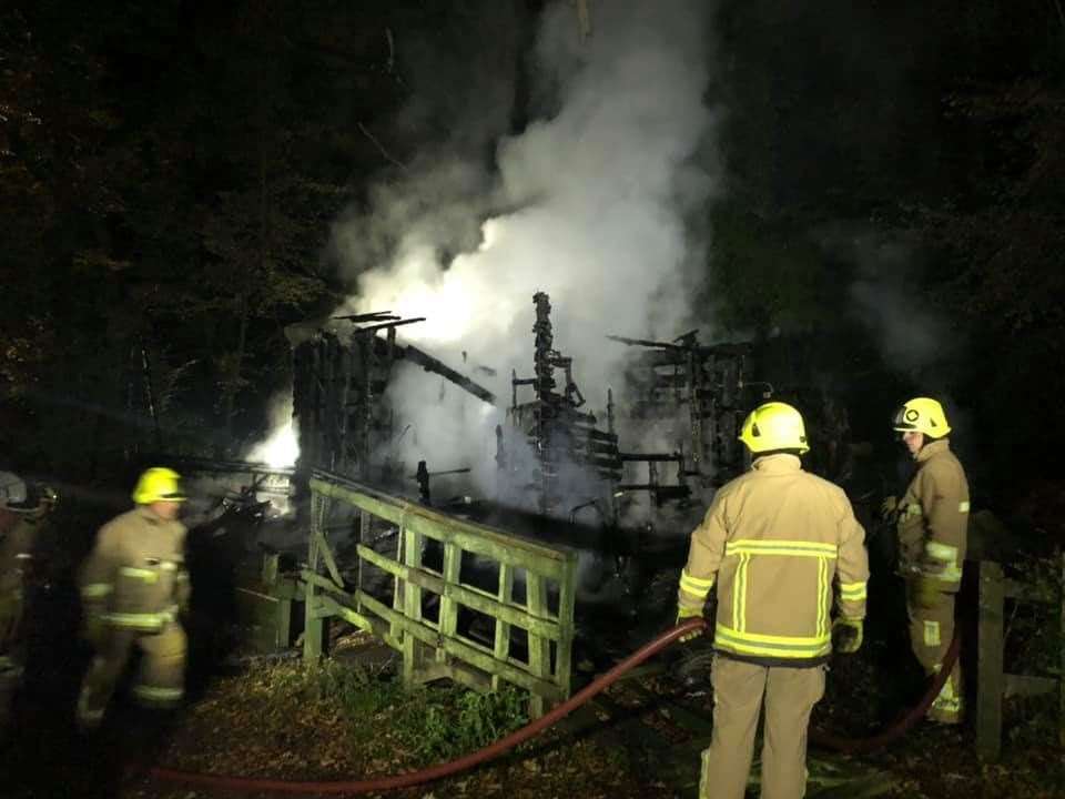 Firefighters tackling the blaze at The East Kent Railway near Dover