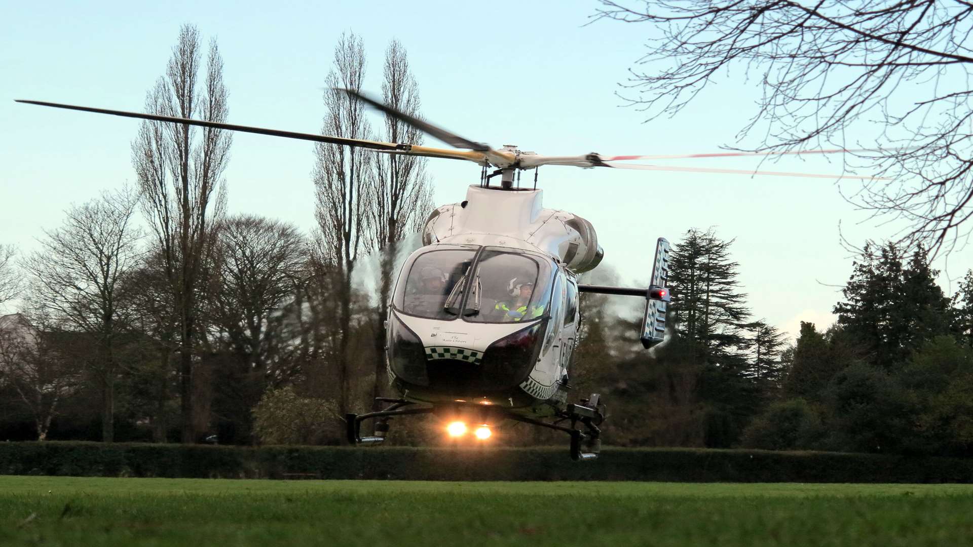 The air ambulance takes off for a London hospital. Picture: Andy Clark