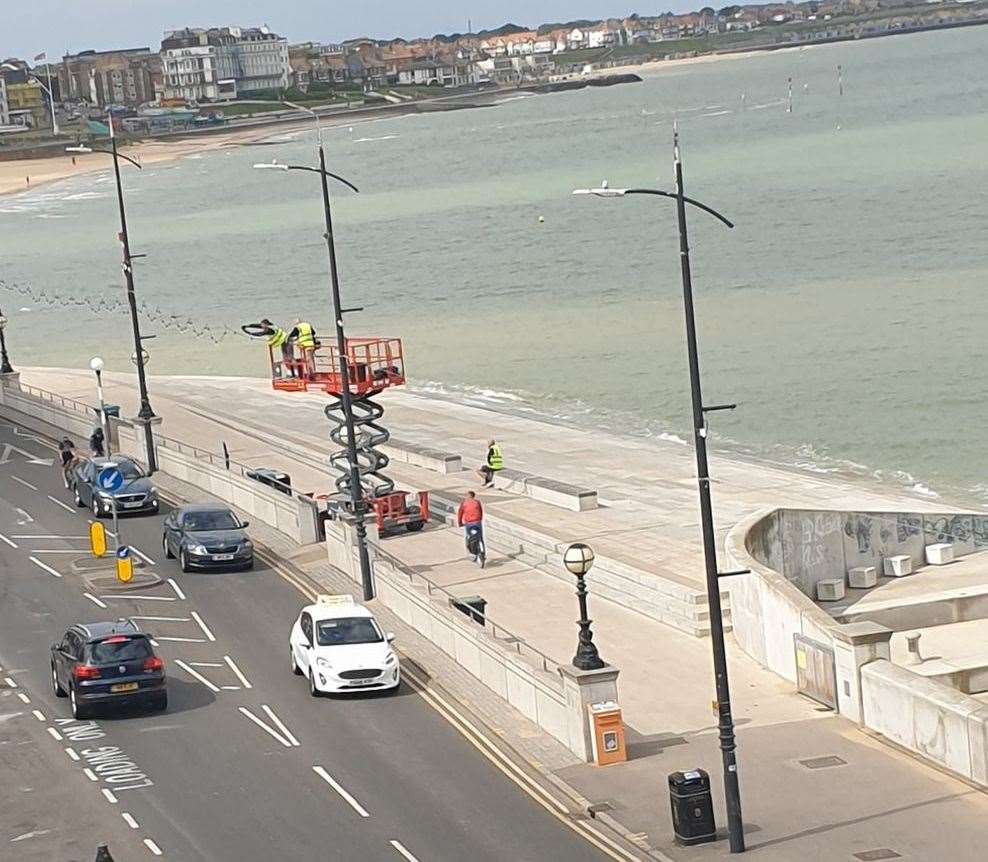 Margate residents spotted the lights being taken down earlier today. Picture: Danny Taylor