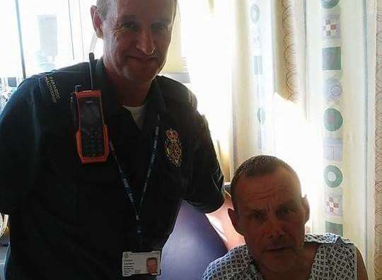 Steve Fish with paramedic Robert Lambert, who helped Steve after he had been rescued from the water