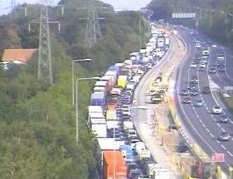 Drivers are facing long delays after a van overturned on the A2