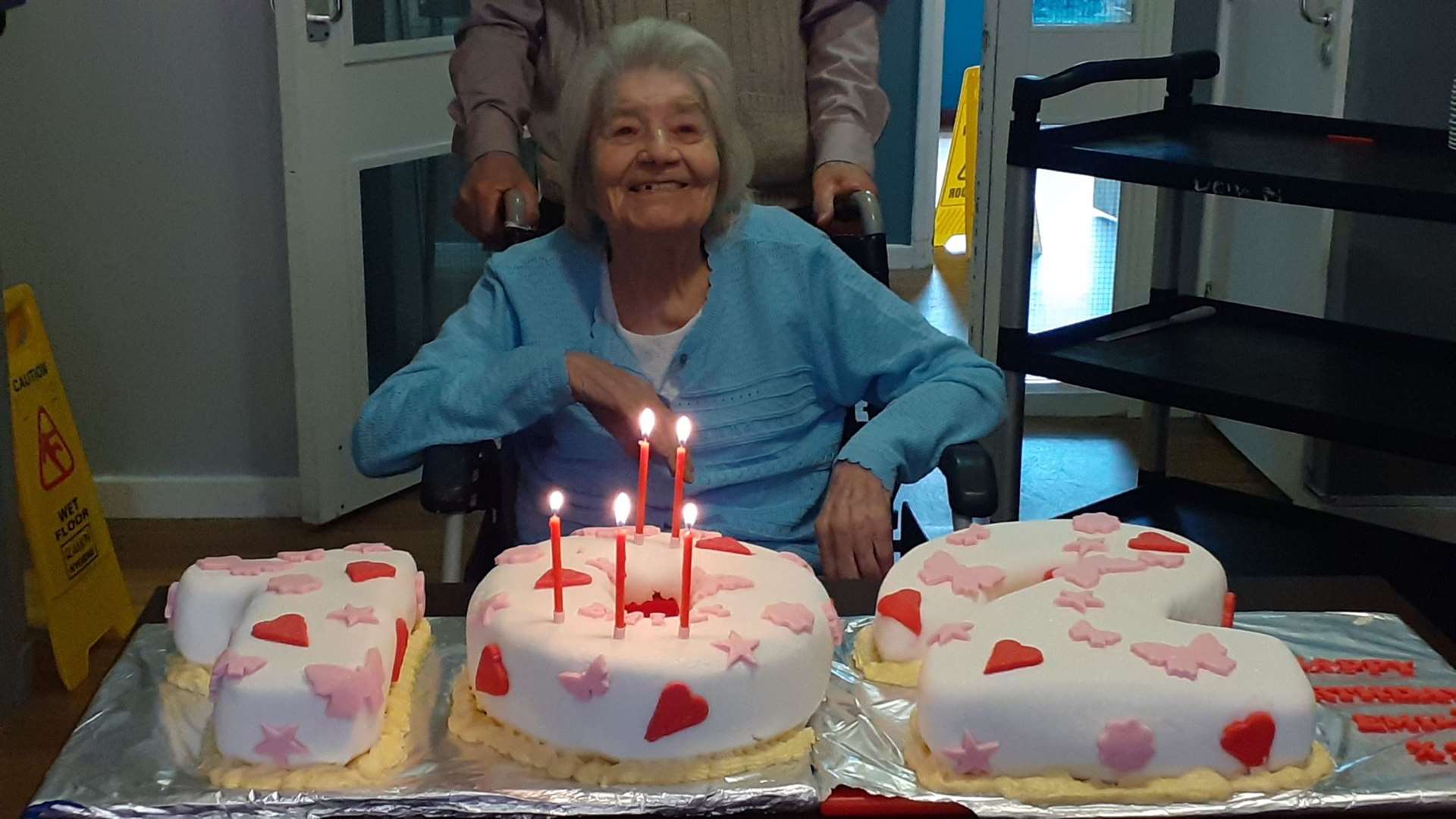 Staff at the Betsy Clara Nursing Home surprised Lorraine with a cake. Picture: Lorraine Milton
