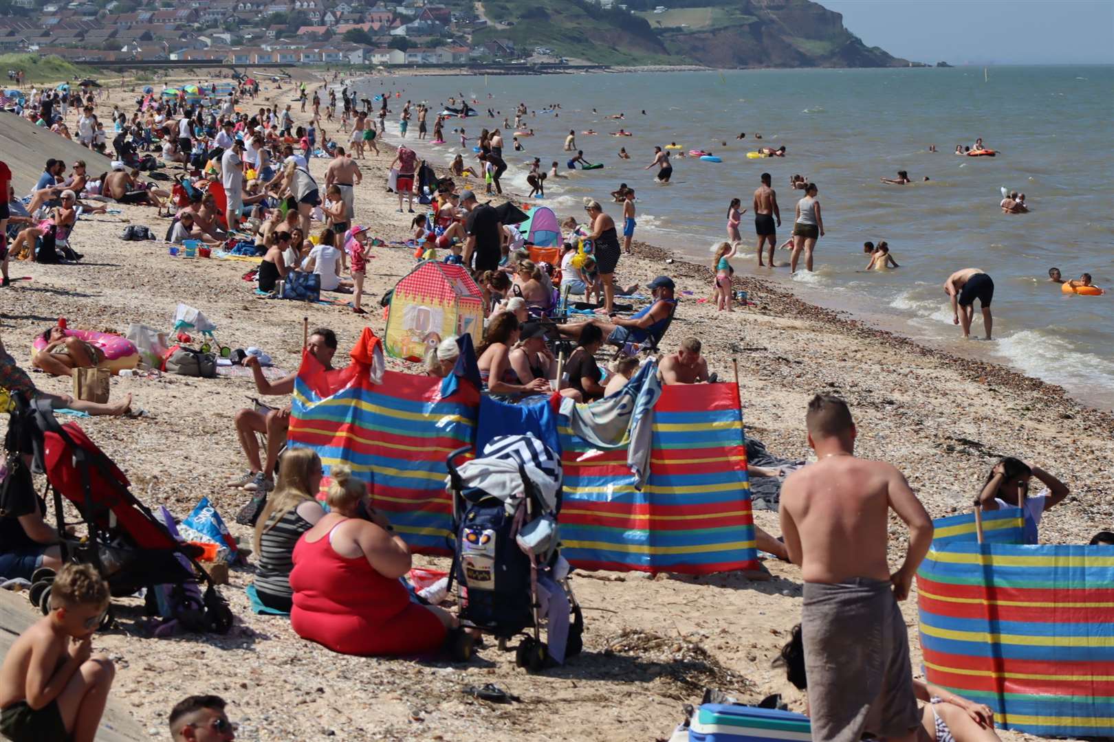 Day-trippers flocking to the seaside to soak up the sun at Leysdown on the Isle of Sheppey