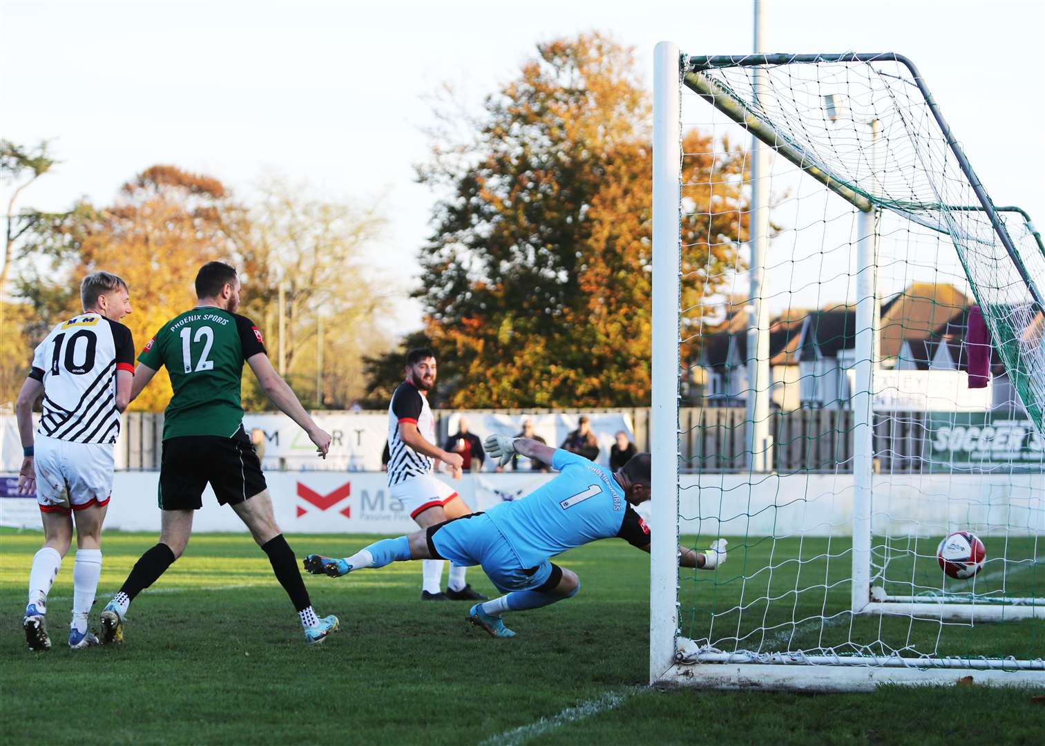 Connor Coyne brings Deal Town level in their FA Vase victory at Phoenix Sports. Picture: Paul Willmott