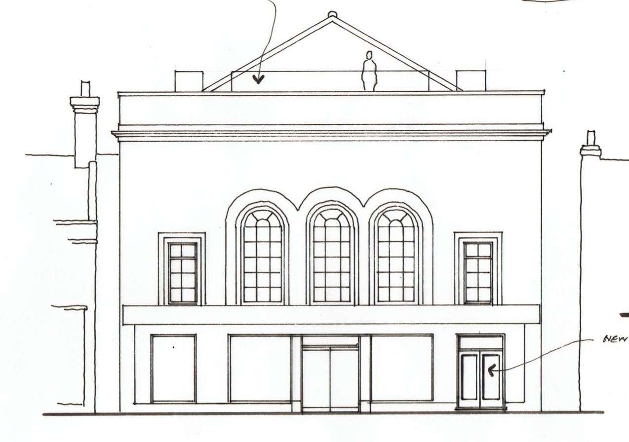 How the front of the Embassy building in Tenterden, previously host to M&Co, could look according to planning documents, with a glass balustrade added and a triangular roof