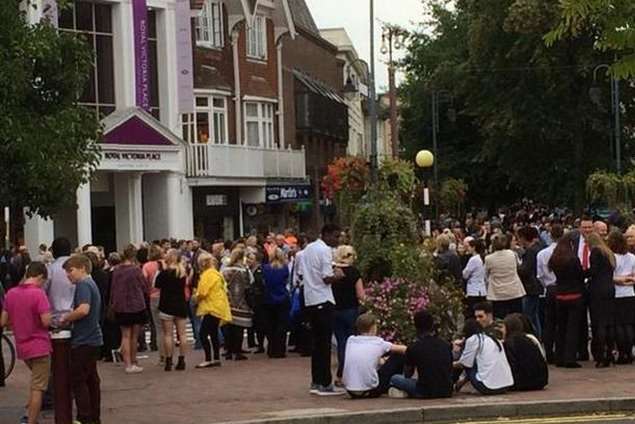 The scene outside the Royal Victoria Place shopping centre earlier this year when a fire broke out in staff toilets
