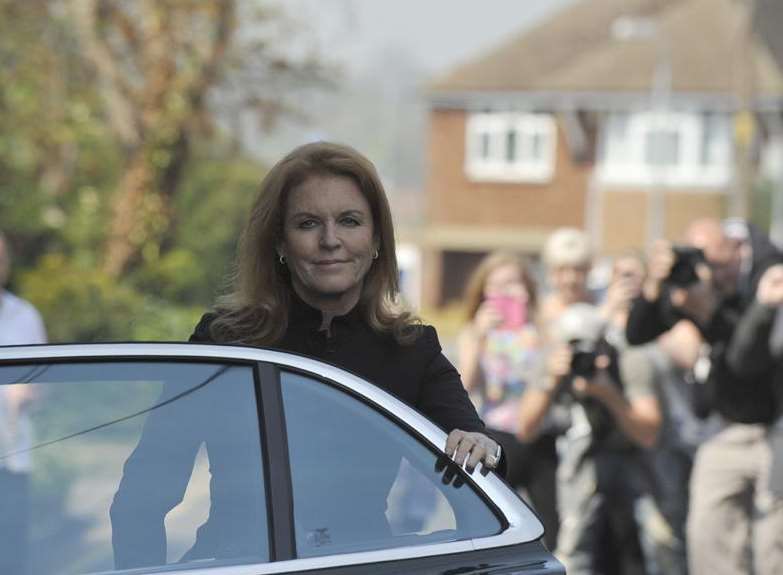 Duchess of York Sarah Ferguson arrives at Peaches' funeral