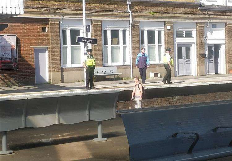 A man on the train tracks at Margate train station
