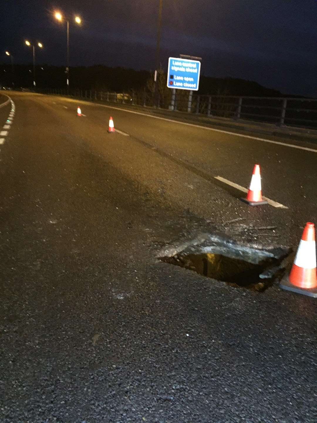 A collapsed drain cover is causing delays on the A20. Picture: Highways England (6598156)