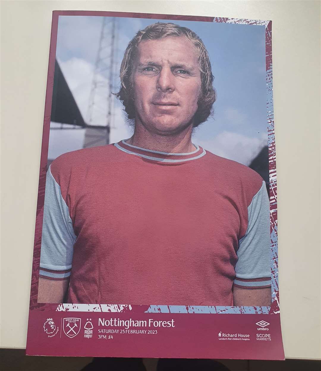 There was a photo of Bobby Moore on the cover of the matchday programme, with the game coming a day after the 30th anniversary of the legendary defender