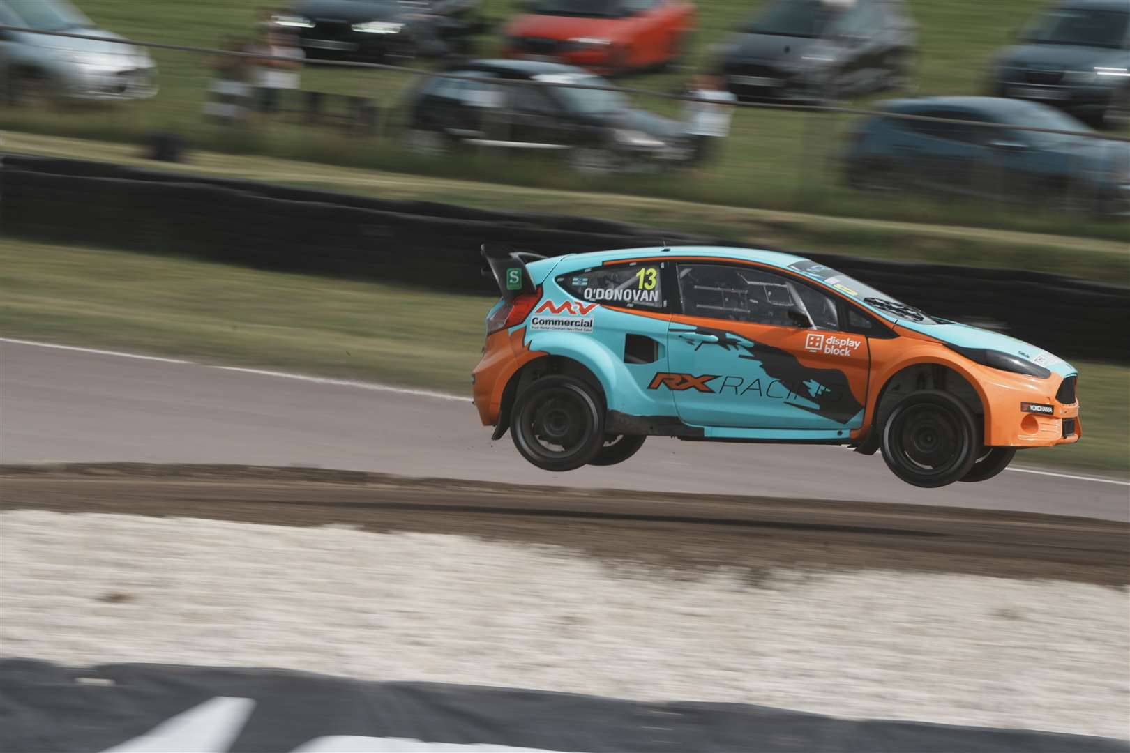 Ford Fiesta racer Patrick O'Donovan, 18, finished third in the Supercar category last weekend; Adisham's Tristan Ovenden (Citroen DS3) was fourth. O'Donovan hurt his back over the jump in pre-event testing. Picture: Nitro Rallycross