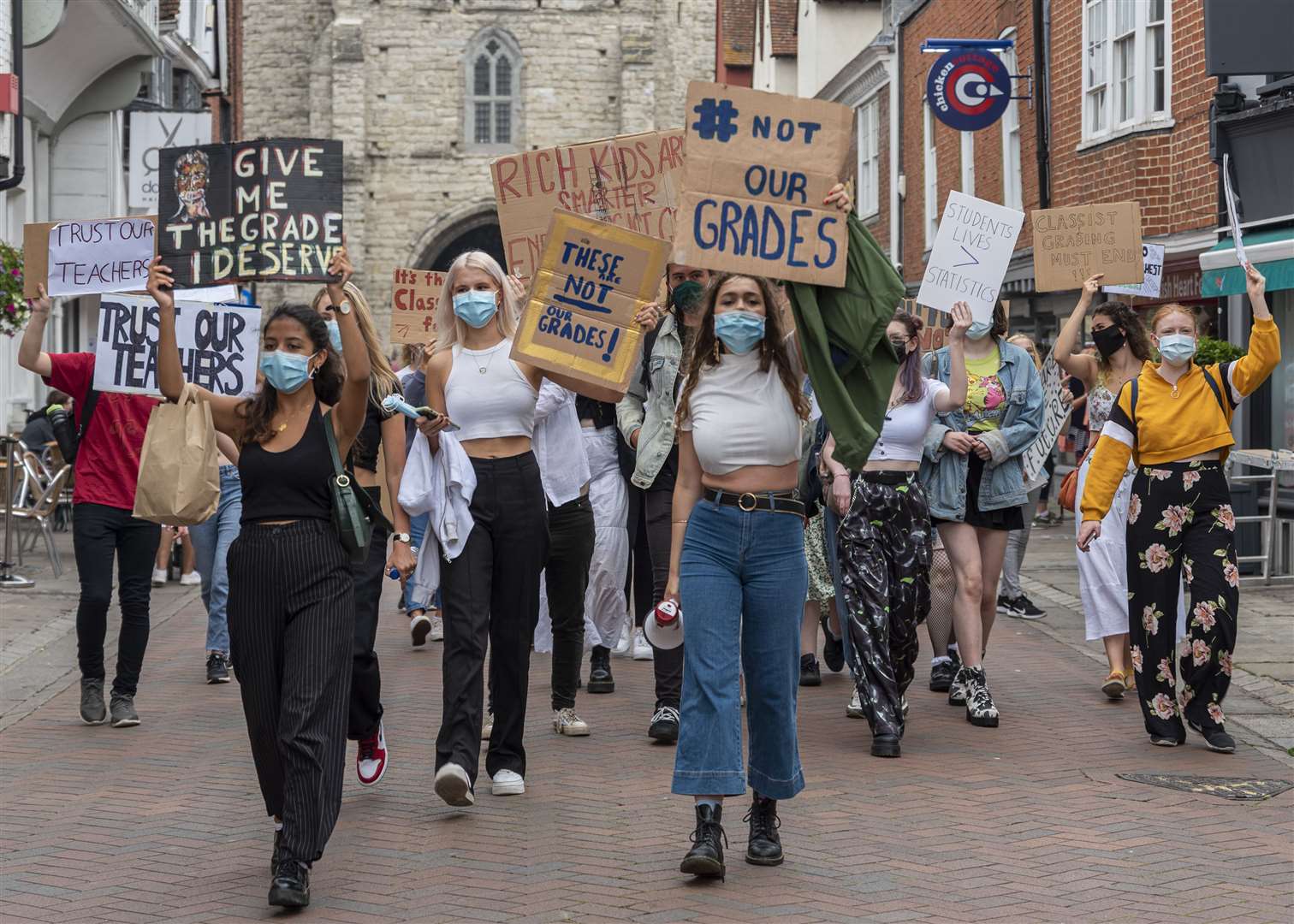 The pupils chanted: "These are not our grades!" Picture: Jo Court