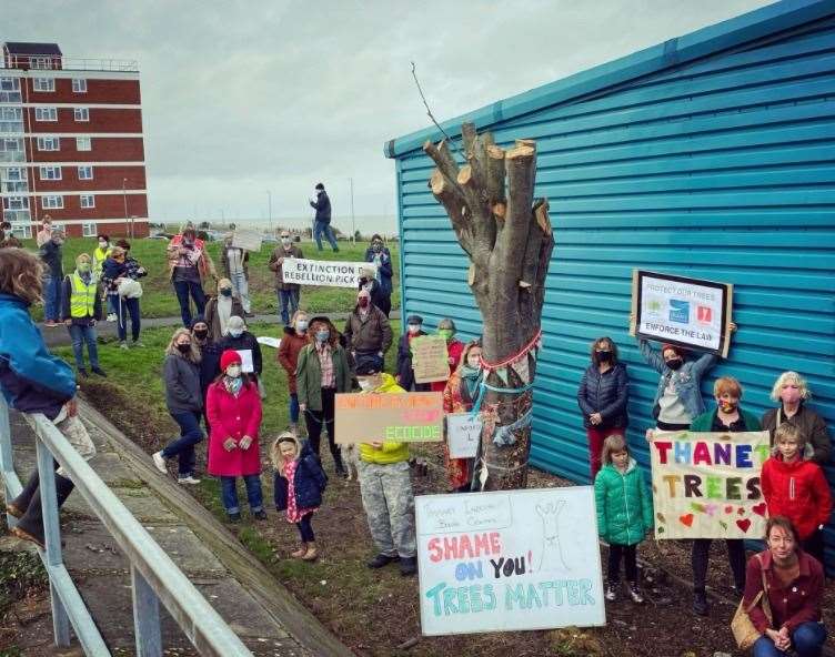 Protestors outside Thanet Indoor Bowls Centre