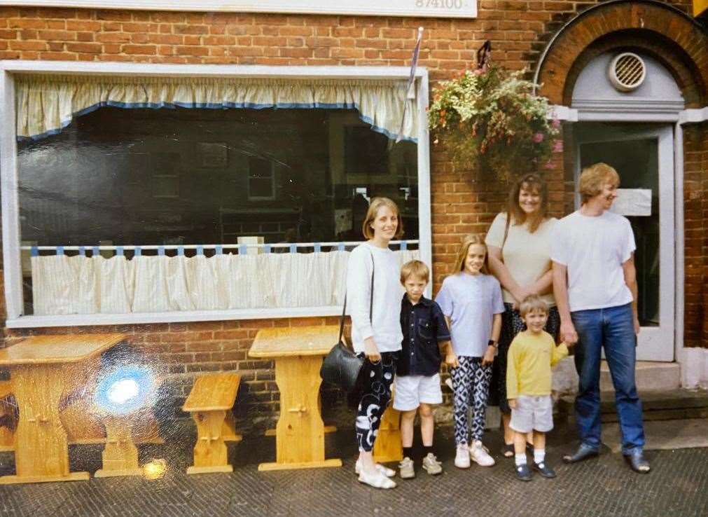 Owner Ric Thornhill and family outside Town House Cafe in 1994
