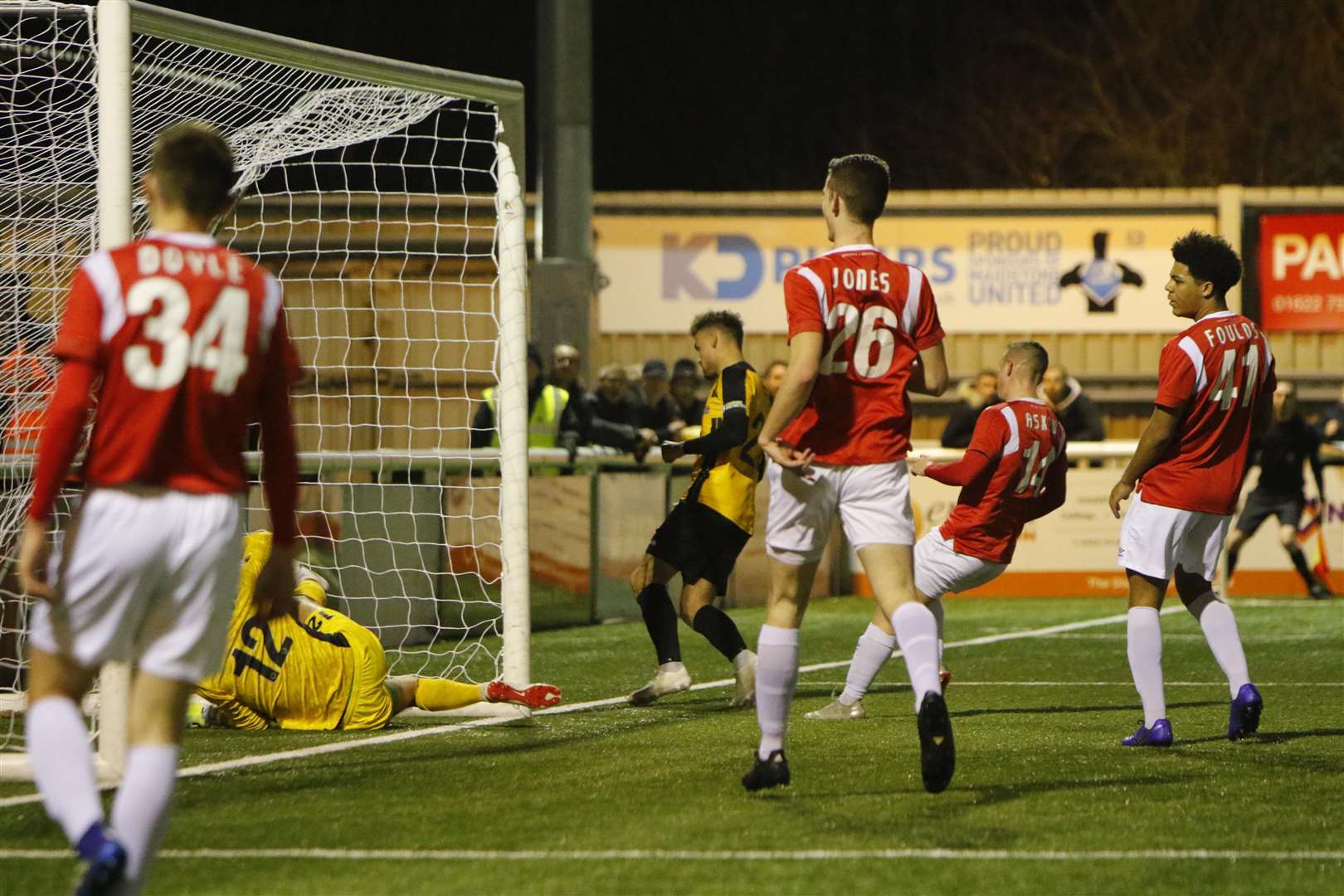 Michael Phillips gives Maidstone the lead in their FA Trophy win against Salford on Tuesday Picture: Andy Jones