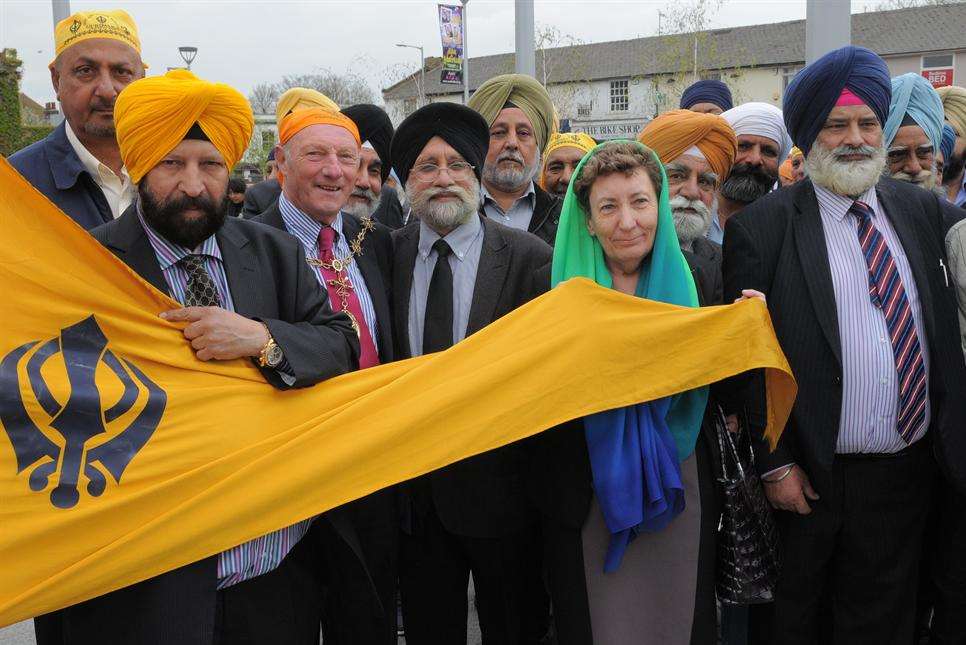 Sikh flag raising ceremony at the Civic Centre, Gravesend.