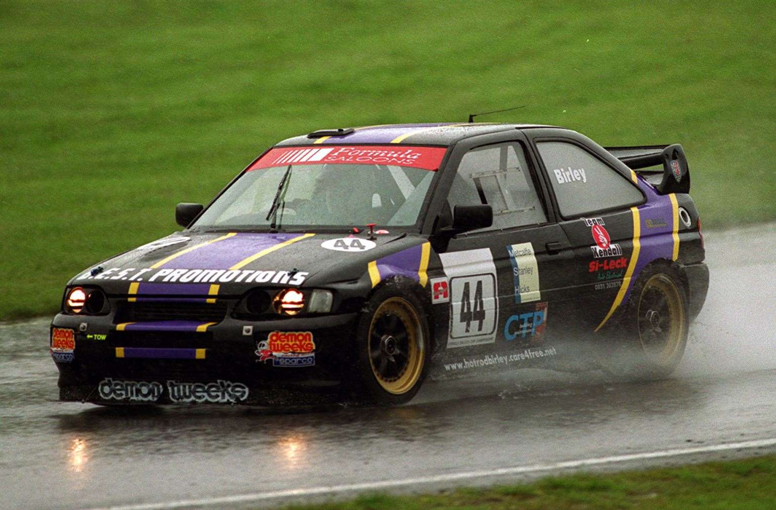 Birley has raced the Ford Escort Cosworth WRC for decades; he's pictured here at Brands Hatch in May 2002
