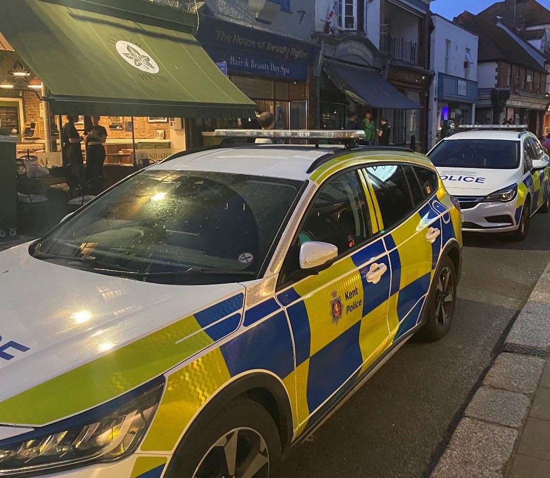 Two police cars were seen in Hythe High Street