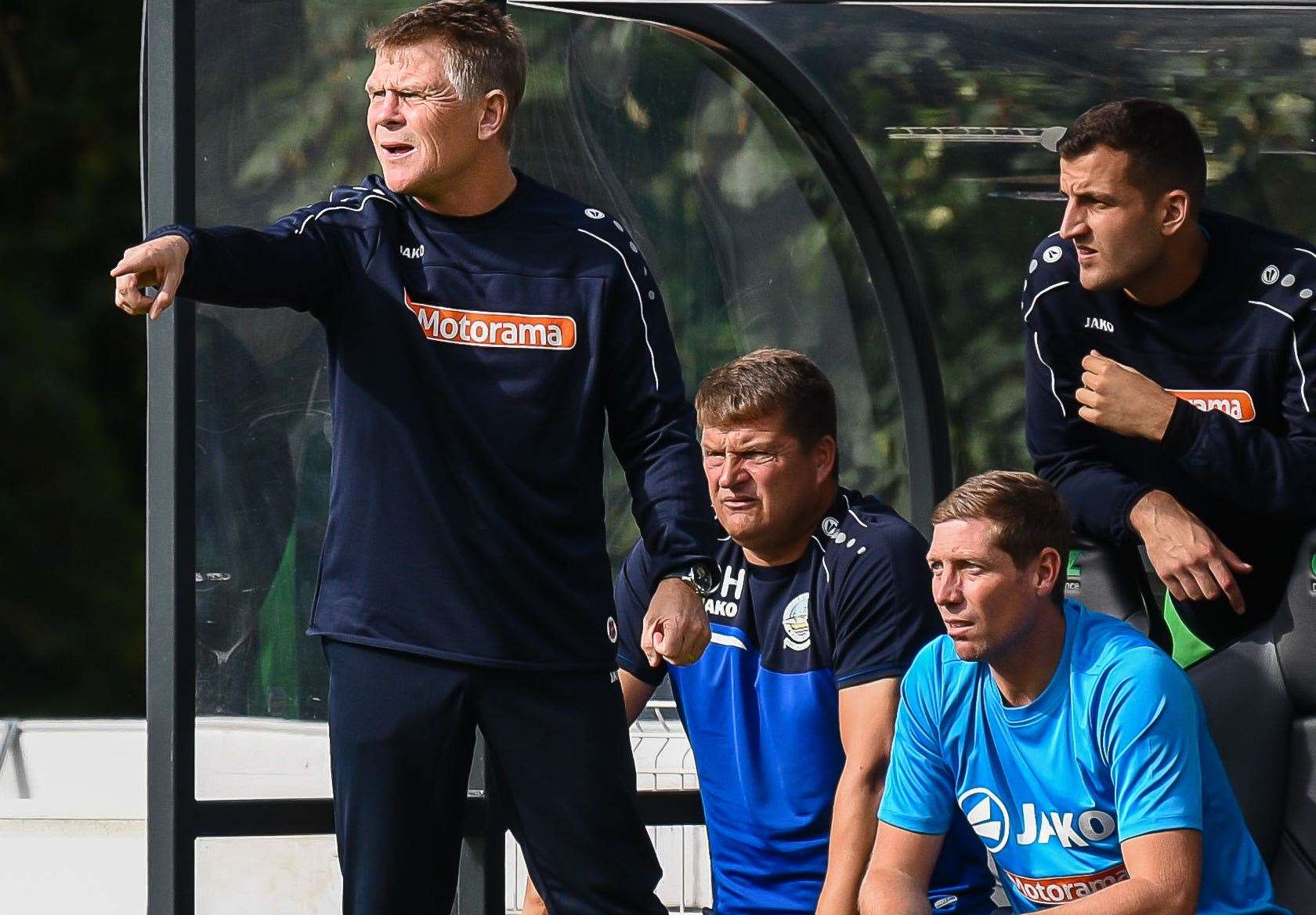Dover manager Andy Hessenthaler gives his players some instructions Picture: Alan Langley