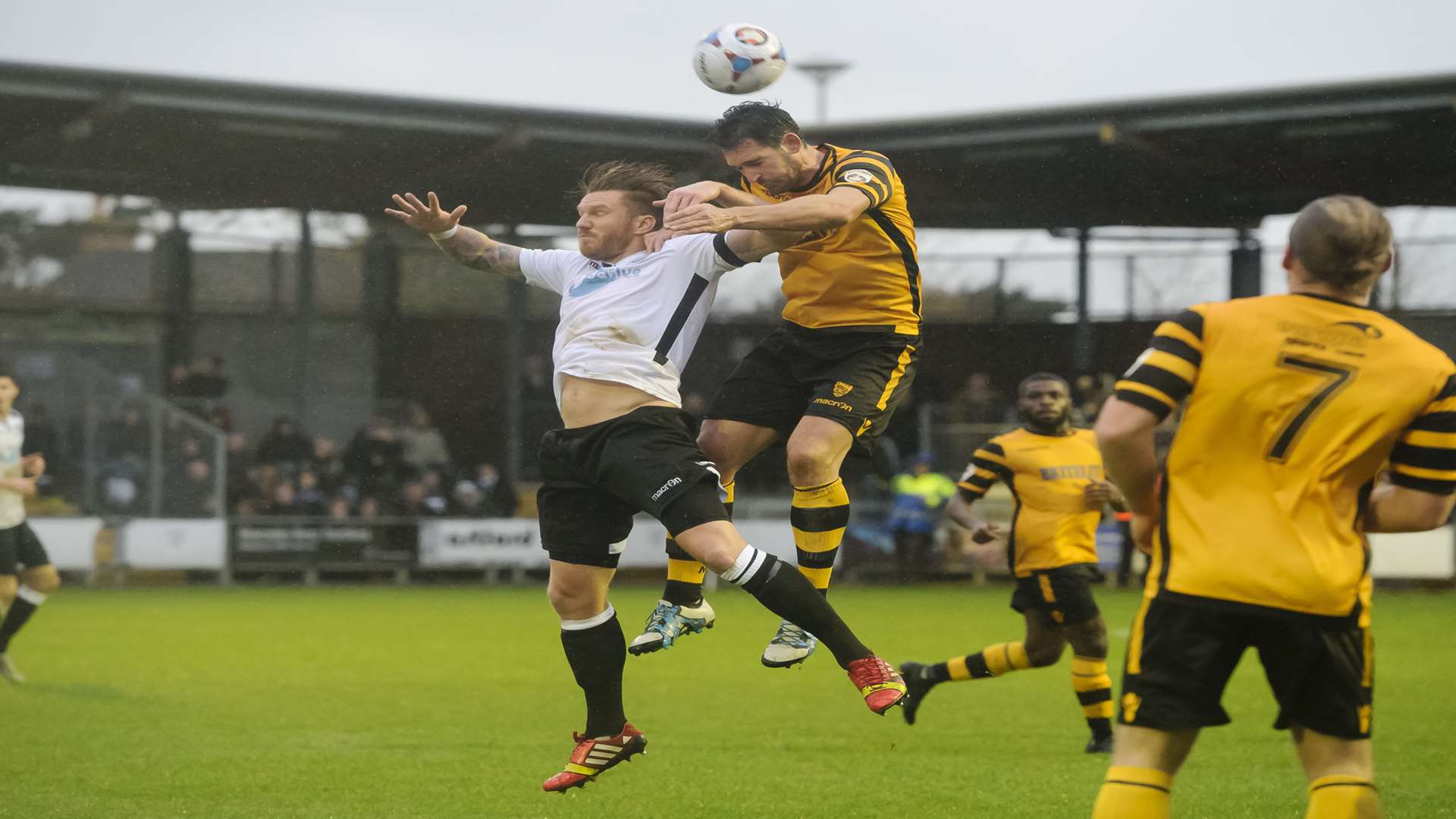 Elliot Bradbrook challenges Jay May during Dartford's 1-1 draw with Maidstone Picture: Andy Payton