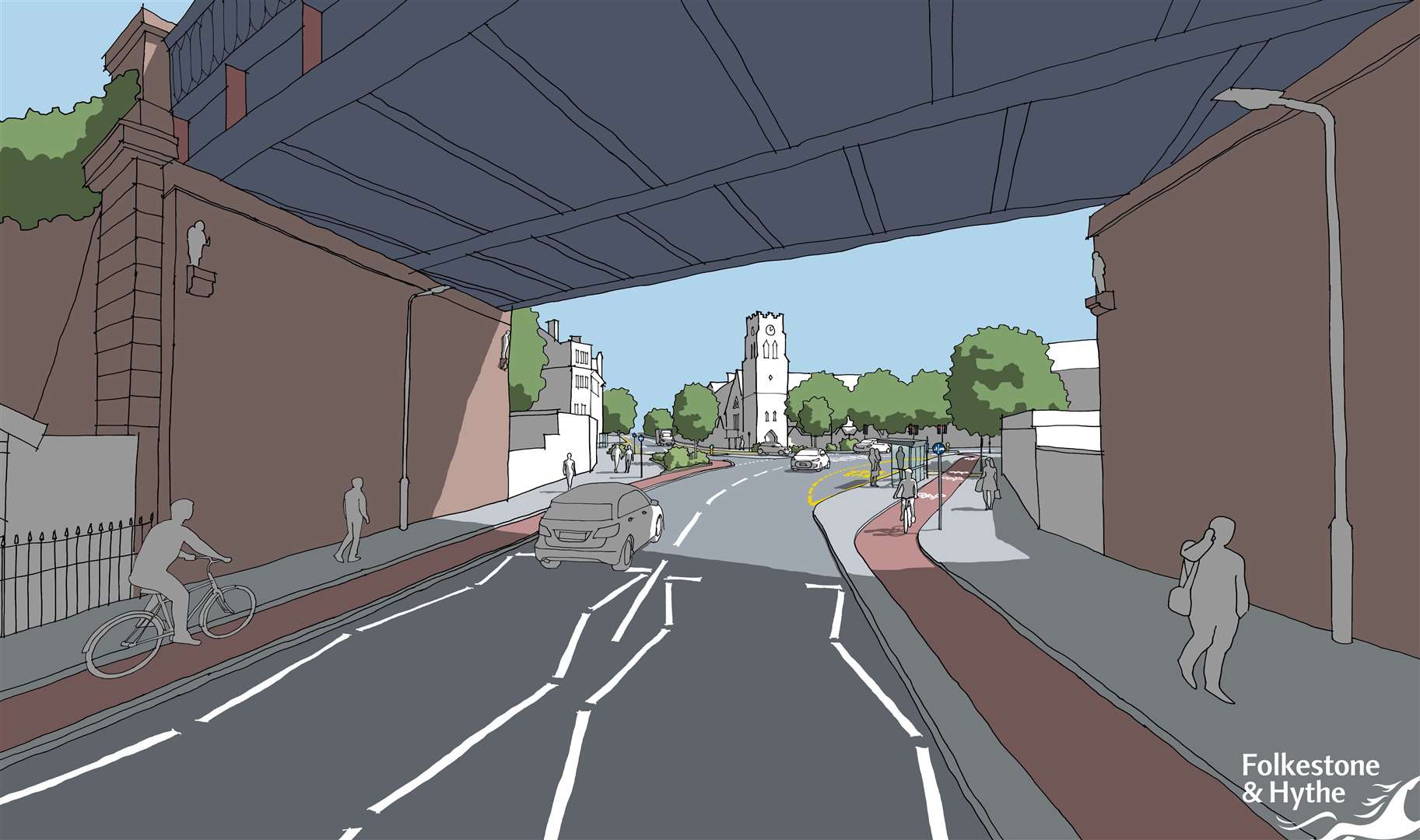 The zebra crossing which is currently under the bridge outside Folkestone Central station would be replaced with a toucan crossing and cycle lanes would be added. Picture: FHDC