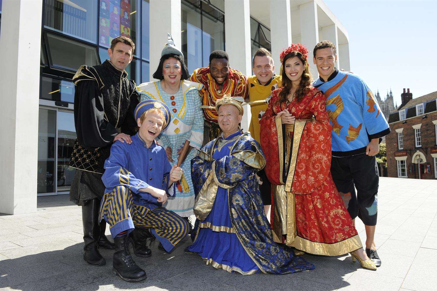 The cast of Aladdin at Canterbury's Marlowe Theatre, led by EastEnder Scott Maslen (far left)