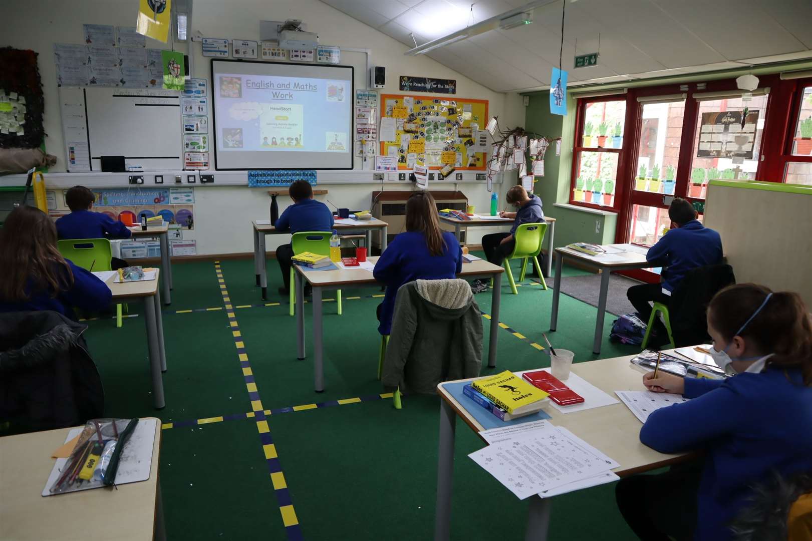 Year 6 settling down to lessons in their new-look classroom at St George's CE Primary School in Minster, Sheppey