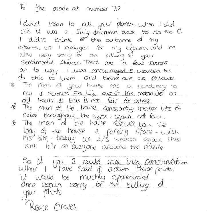Reece Grove's letter